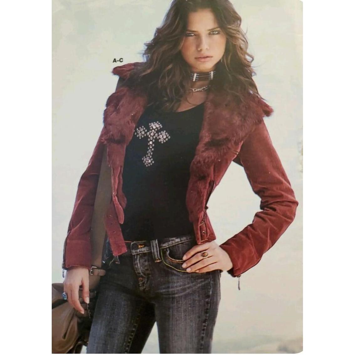 Victoria Secret Sheri Bodell Moto Jacket S Coat With Faux Fur Burgundy #W4